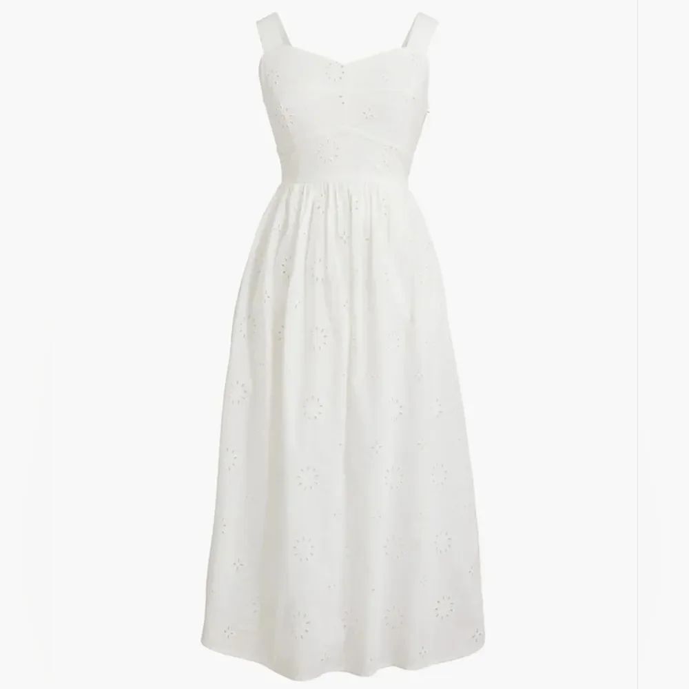 NWOT J. Crew White Eyelet Midi Dress Cotton Lined embroidered With Pockets 4